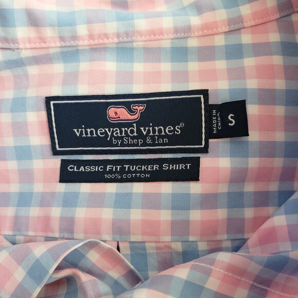 Vineyard Vines Tucker Shirt Mens Small Blue Pink Check Classic Fit Cotton Preppy - Picture 11 of 12